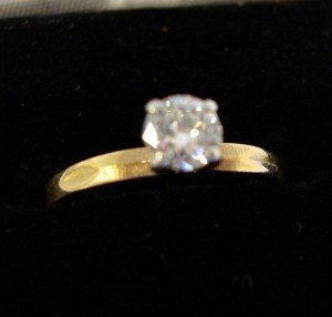 14K DIAMOND SOLITAIRE RING: 0.45 Carat solitaire diamond ring in a 14K yellow gold setting