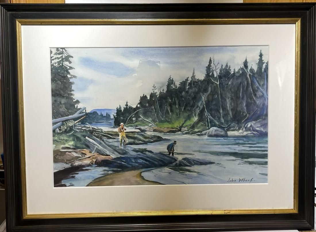 John Whorf. American Watercolor. Trout Fishing Sgd. (1 of 5)