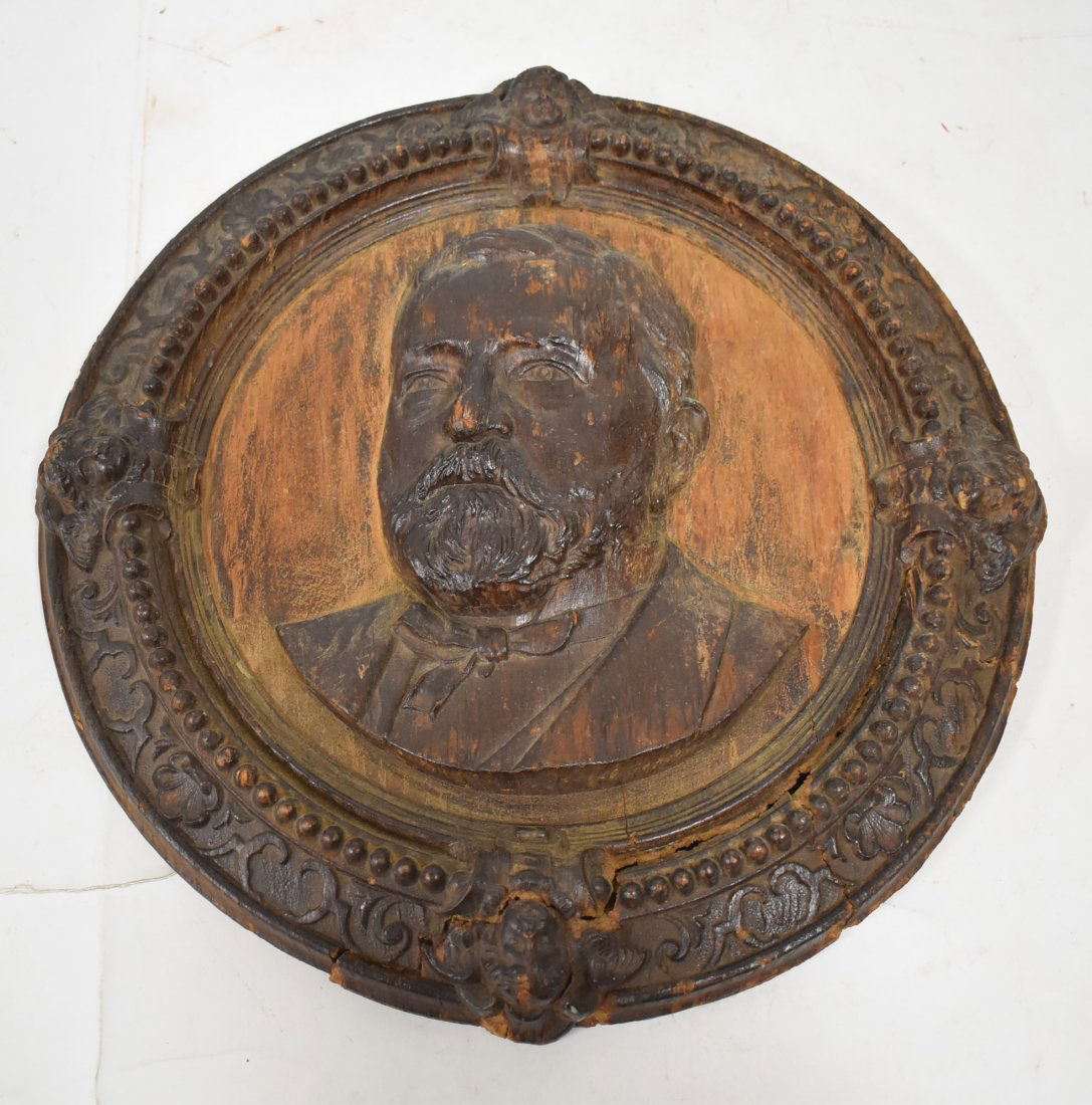19th C. Carved Wooden Plaque of US Grant Ulysses. (1 of 4)