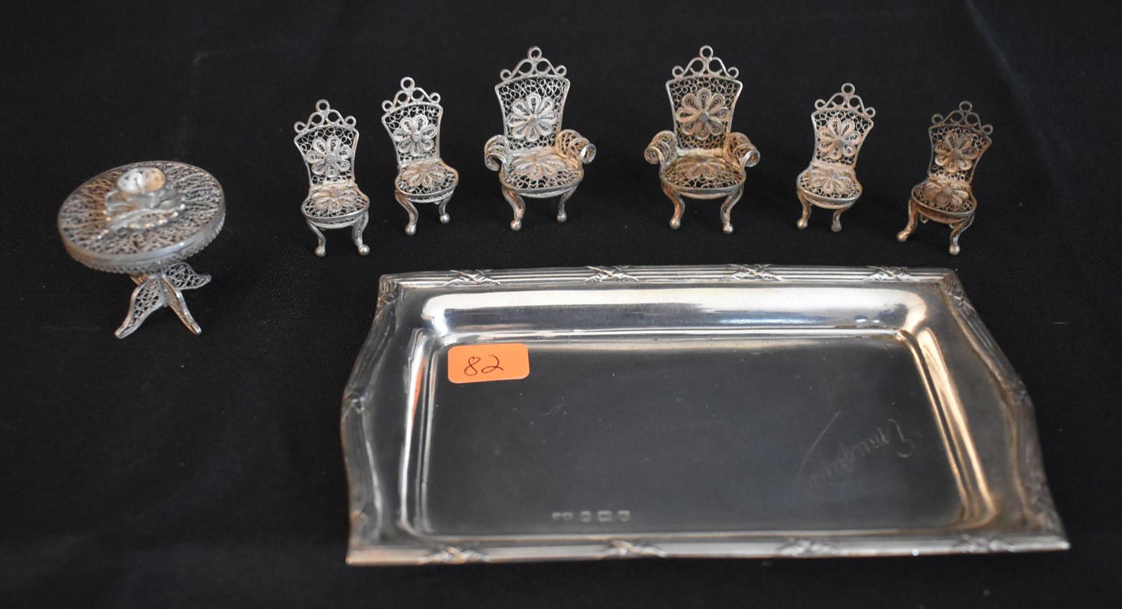 Miniature Sterling Table and Chairs on Sterling Tray (1 of 11)