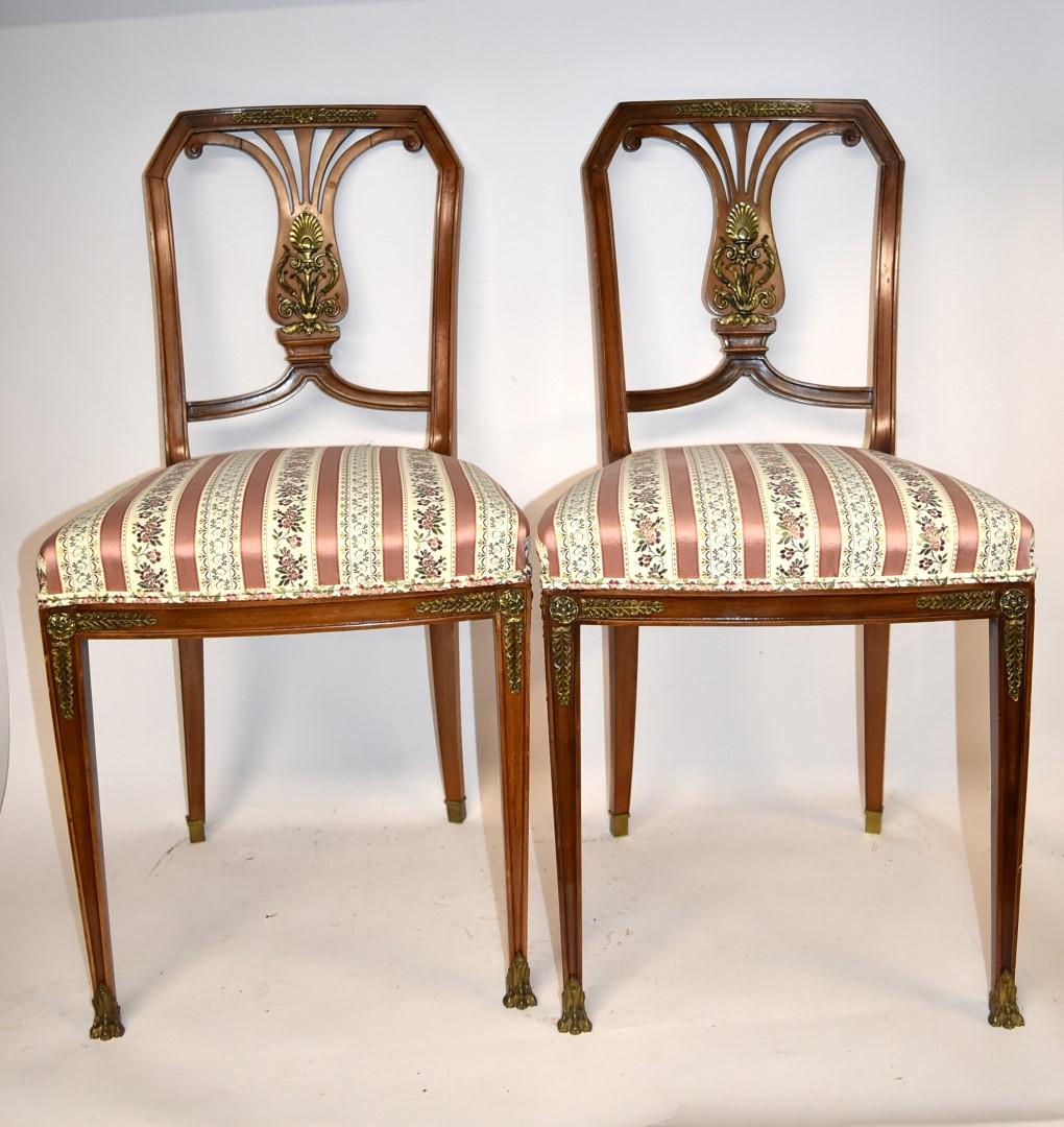 Pair of French Ormolu Mounted Fruitwood Chairs (1 of 6)