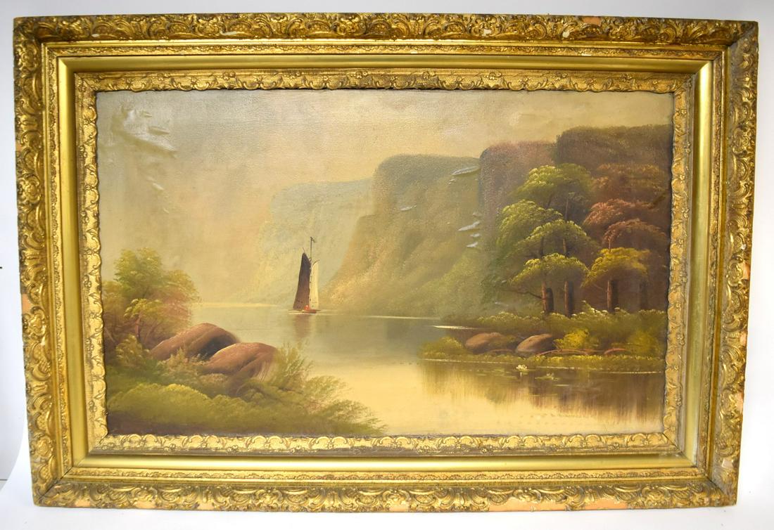 19thC. American School; Oil Hudson River Landscape (1 of 5)