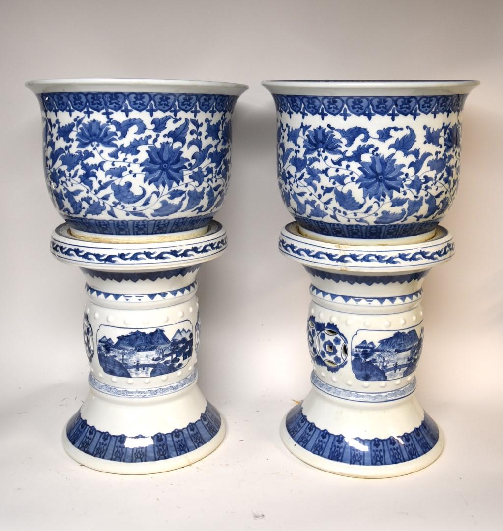 Pr. of Chinese B & W Porcelain Planters (1 of 4)