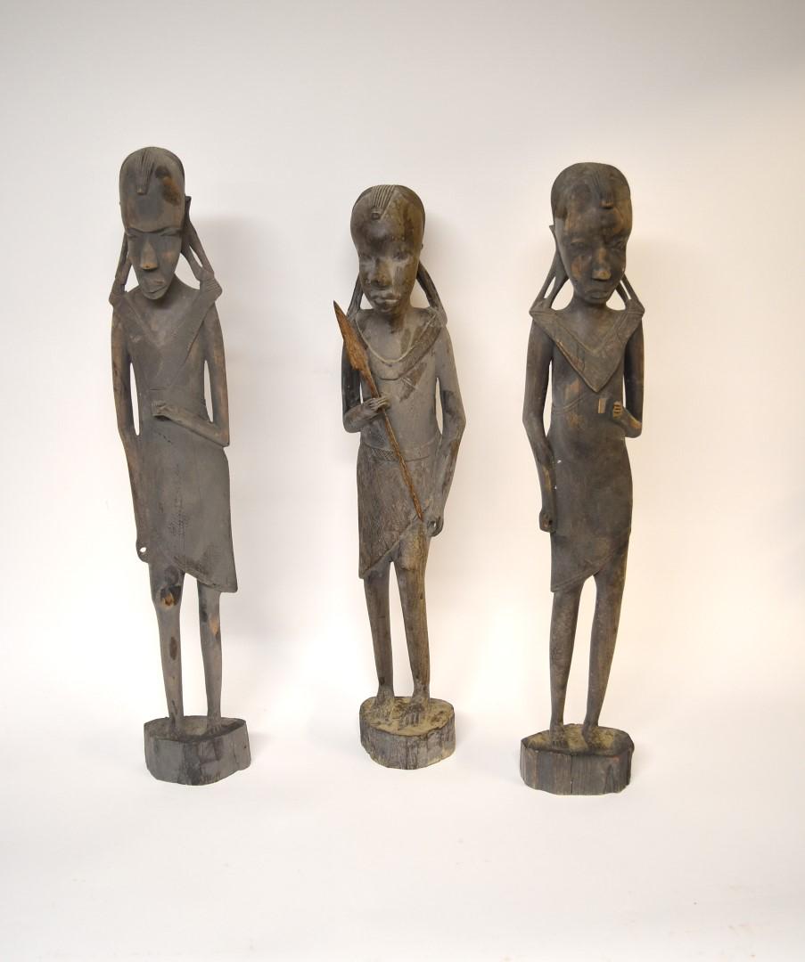 Three(3) African Wood Carved Figures (1 of 4)