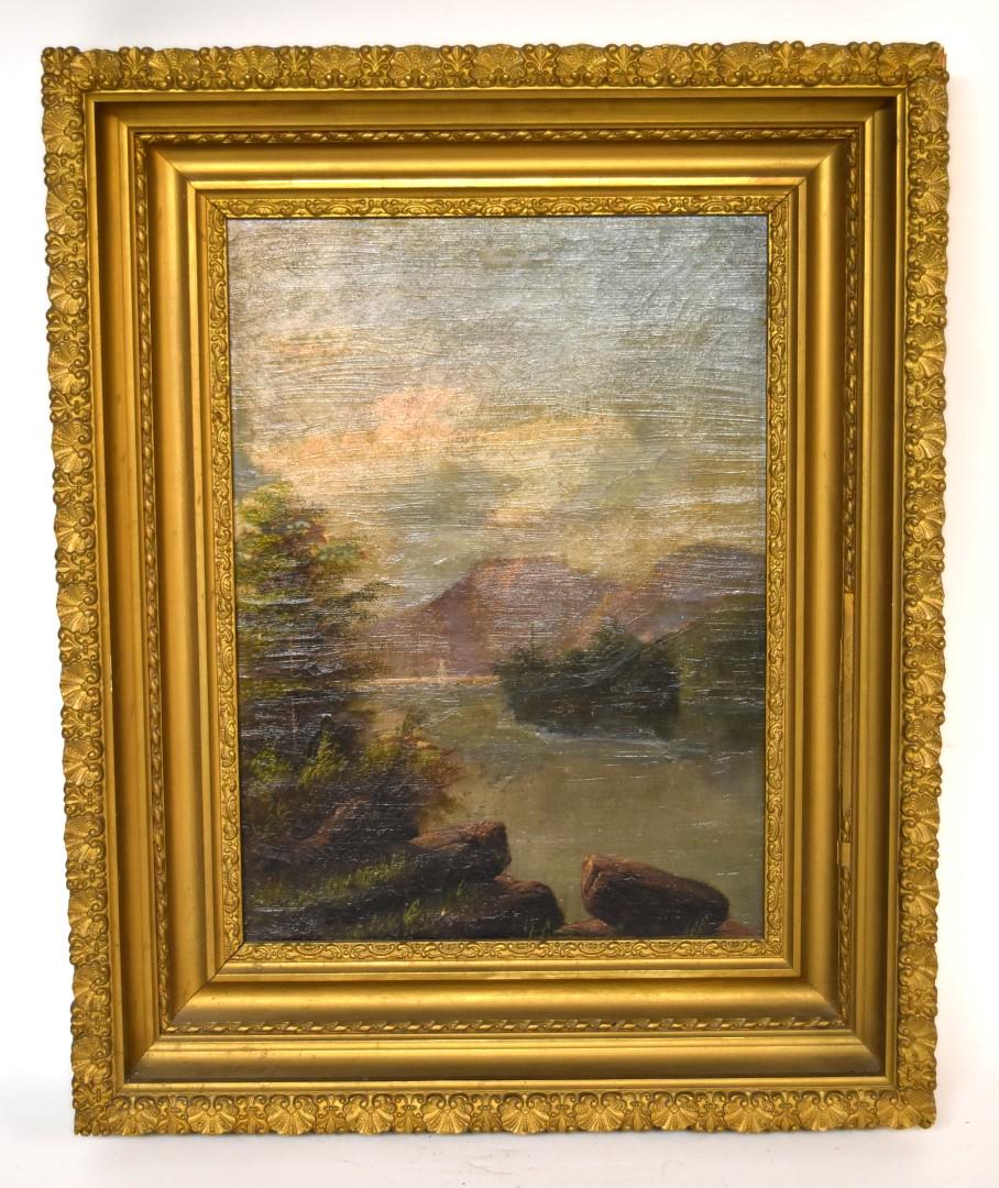 19thC. American School; Oil Hudson River Landscape (1 of 3)