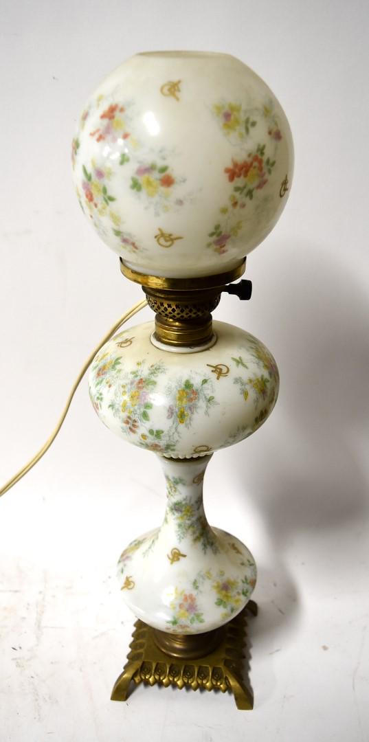 Victorian Painted Glass Hurricane Lamp (1 of 7)