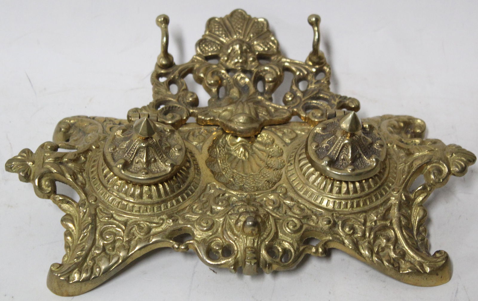 Brass Victorian Style Double Inkweell (1 of 2)