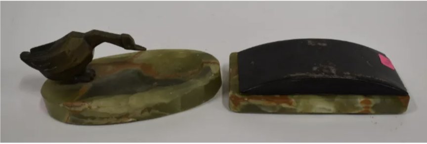 Figural Bronze & Marble Inkwell + Blotter (1 of 5)