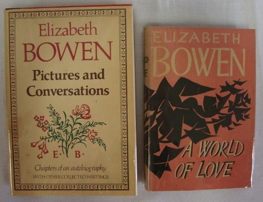 ELIZABETH BOWEN - TWO FIRST EDITIONS: A World of Love. Jonathan Cape. London. 1955. Marked First Published. Green illustrated hard back cloth board with d/j in protective glassine cover. Pictures and Conversations. N.Y. 1975 stated First 