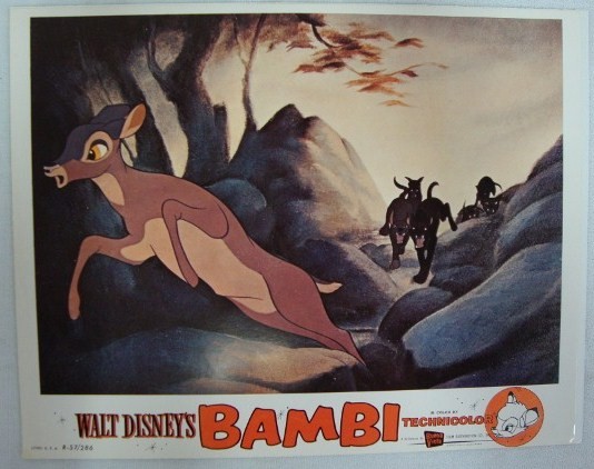 THREE 1950'S LOBBY CARDS: Bambi, Disney R57. Suddenly. United Artists, 1954. Sinatra. Hayden (2)