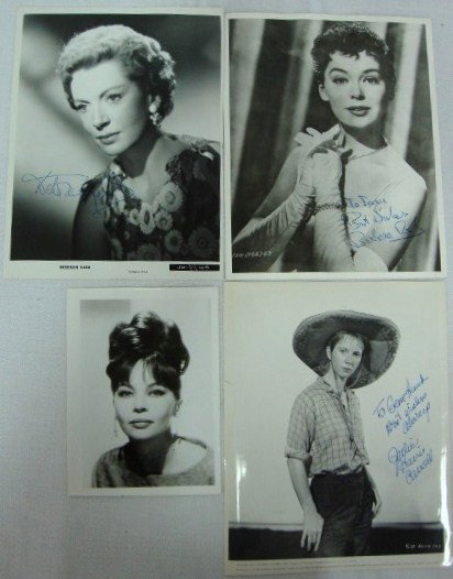 FOUR SGD. PHOTOS KERR, RUSH, CARON, HARRIS: Signed Deborah Kerr in blue ink; Double weight photo signed in blue ink To Irwin, Best Wishes Barbara Rush; in blue ink Leslie Caron; and in blue ink To Gene Hunt Best Wishes Always, Julie Harris Carr