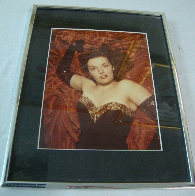 SIGNED JANE RUSSELL GLAMOUR PHOTOGRAPH: Signed upper right To Gene Jane Russell matted & framed. Photo measures 7 1/2 x 9 1/2 and overall frame is 11 x 14.