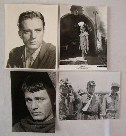 PHOTOS BURTON, MOORE, RENNIE, CUSHING, LEE(95): Movie stills from Richard Burtons career including candidS, scene photos with cast members and portraits also includes several with publicity snipes (41); Laurence Harvey photos from 1965 including cl