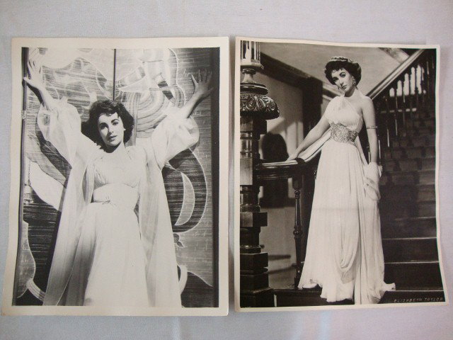 ELIZABETH TAYLOR PORTRAITS AND STILLS (6): As a photographer with Paul Newman; with Fernando Lamas; in Cleopatra; two others (one with Andrewski stamp) All 8" x 10" Excellent