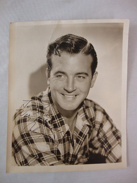 JOHN PAYNE ISP: Signed in black ink. "To Rena, Very best wishes, John Payne." 8 x 10 F (slight crease not affecting photo.)