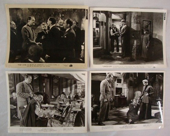 GEORGE SANDERS VINTAGE MOVIE STILLS (4): Lancer Spy (1); The Moon and Sixpence (2) one with complete cast listing and artistic team listing; They Came to Blow Up America (1)