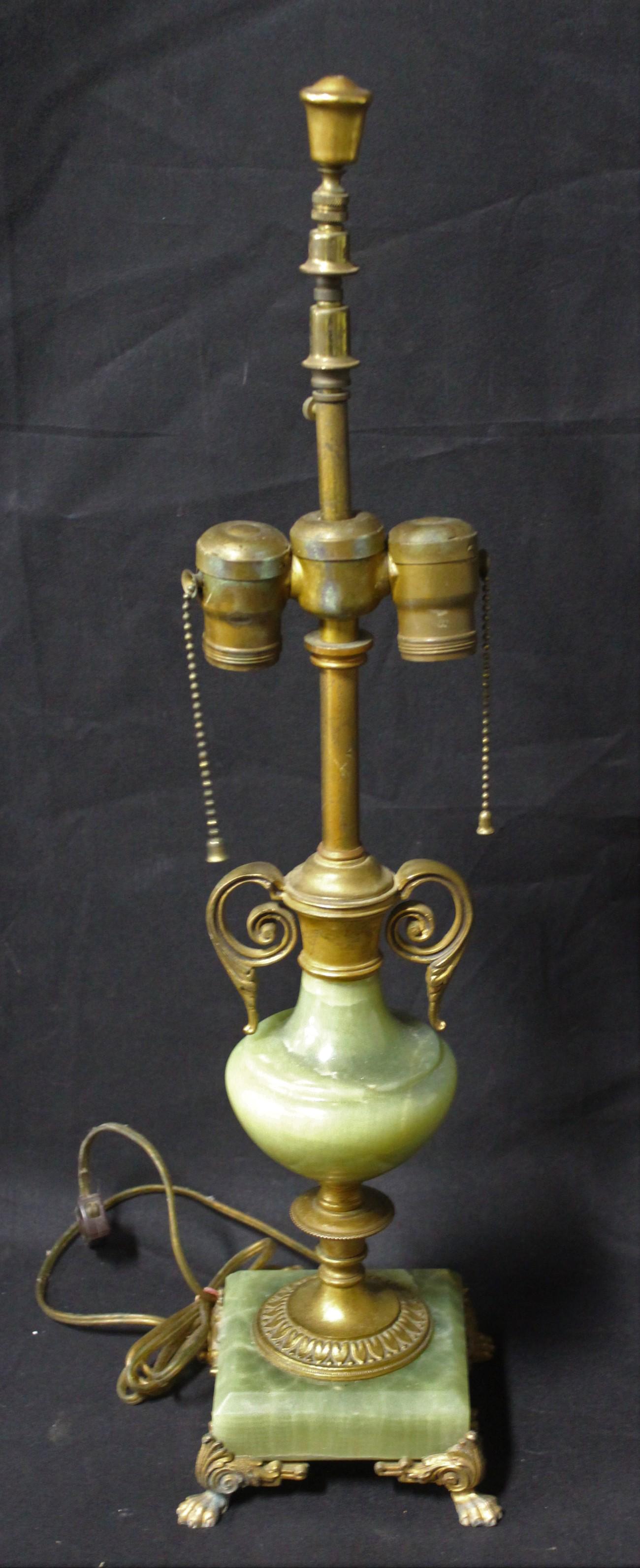 Antique Brass & Jade Table Lamp (1 of 4)