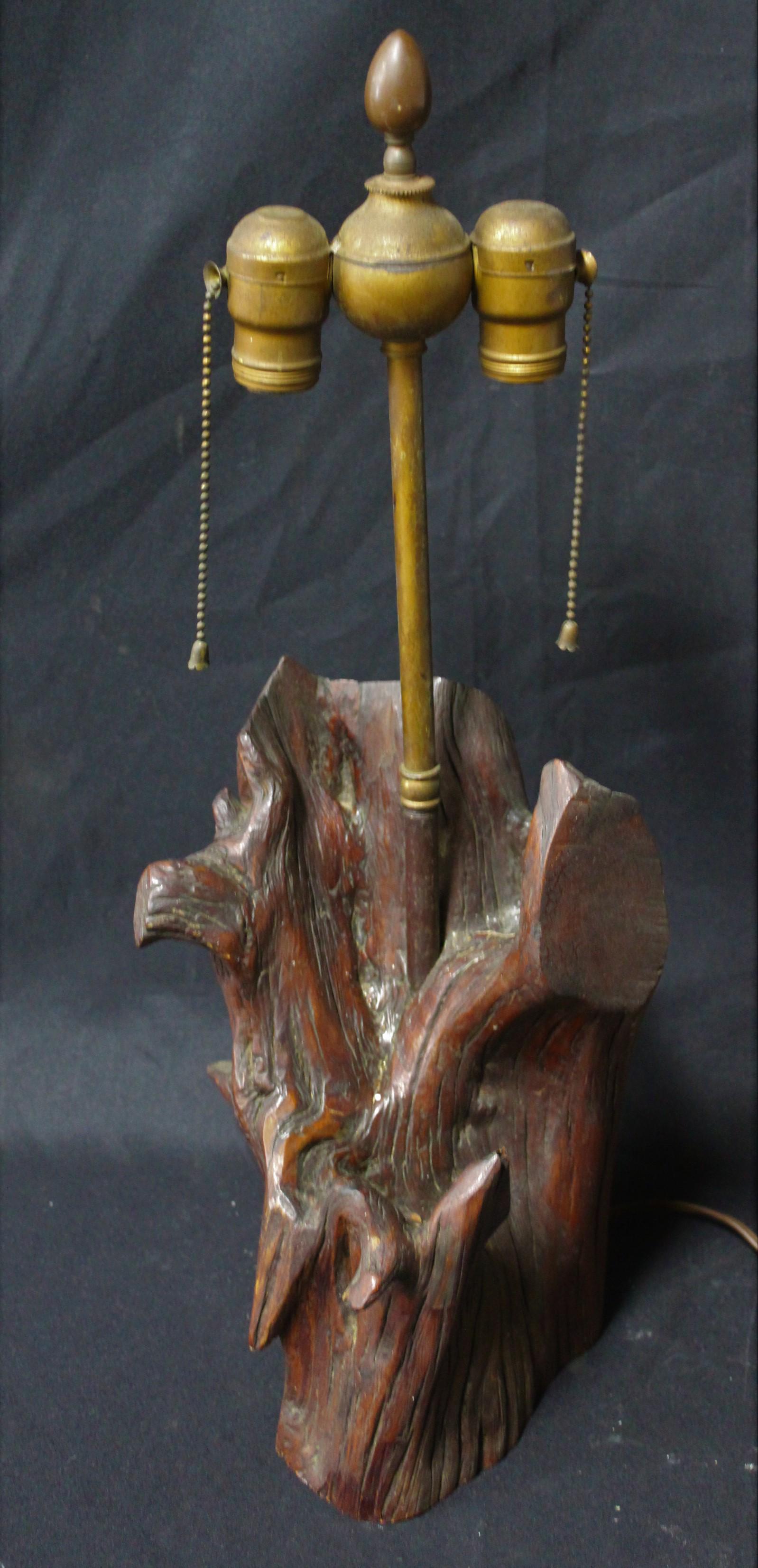 Antique Wood Carved Table Lamp: 22 in H.