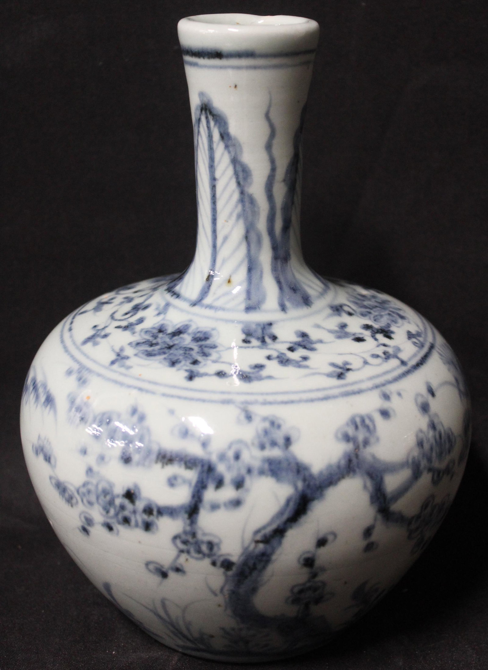 Chinese Vase. Painted B&W Decoration.: Trees & Foliage. 9 in H x 6 in W.