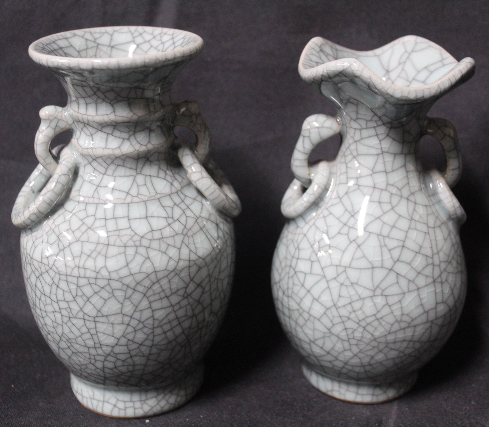 Pr. of Korean Porcelain Crackle Vases: 6 in H.