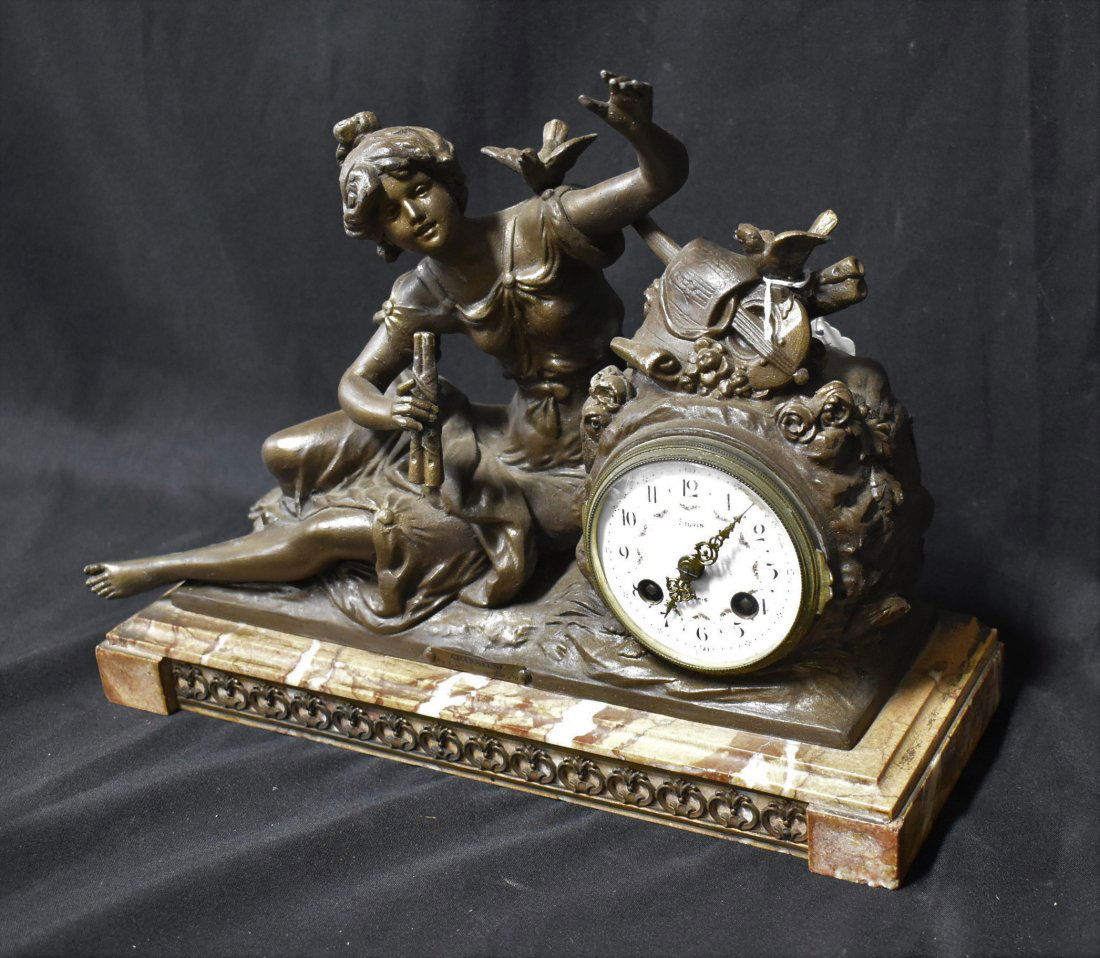 Moreau. 19th C. Bronze & Marble Clock (1 of 3)