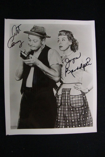 SIGNED ART CARNEY, JOYCE RANDOLPH PHOTOGRAPH: Signed in black sharpie Art Carney, Joyce Randolph. 8 x 10.