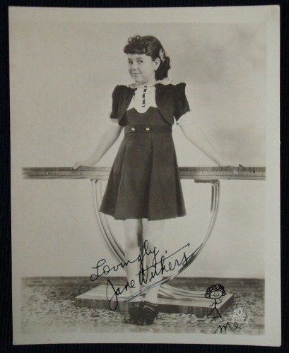 SIGNED JANE WITHERS PHOTOGRAPH: Double weight. Signed in black ink Lovingly, Jane Withers & signed with an adorable stick drawing marked ME. VF