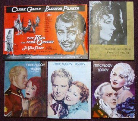 MOVIE MEMORABILIA LOT. PRESSBOOK. MAC/EDDY ETC.: THE KING AND FOUR QUEENS PRESS BOOK: United Artists. Clark Gable and Eleanor Parker. MAC/EDDY TODAY MAGAZINES: Vol. 1 No. 1, 2 and 3. (1978). CAESAR AND CLEOPATRA PROGRAM: Leigh. Olivier. VF, VF-NM, F