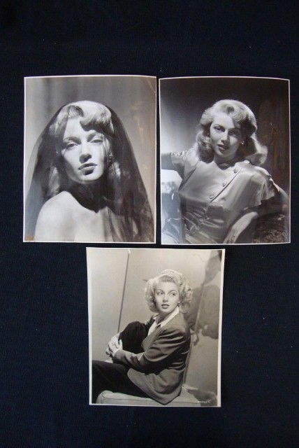LANA TURNER PHOTOS CLARENCE SINCLAIR BULL: Both glamour portraits with publicity snipes at back for Marriage is a Private Affair. Back stamps on both for MGM & Clarence S. Bull. A third double weight 3/4 length glamour portrait is included in