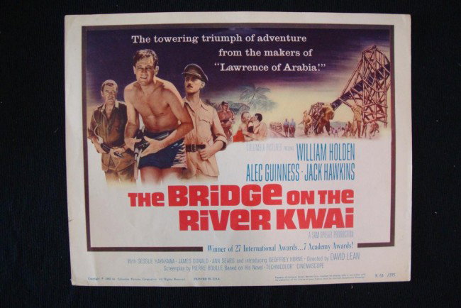 BRIDGE ON THE RIVER KWAI TITLE CARD: Columbia 1963 William Holden, Alec Guinness, Jack Hawkins. 11 x 14