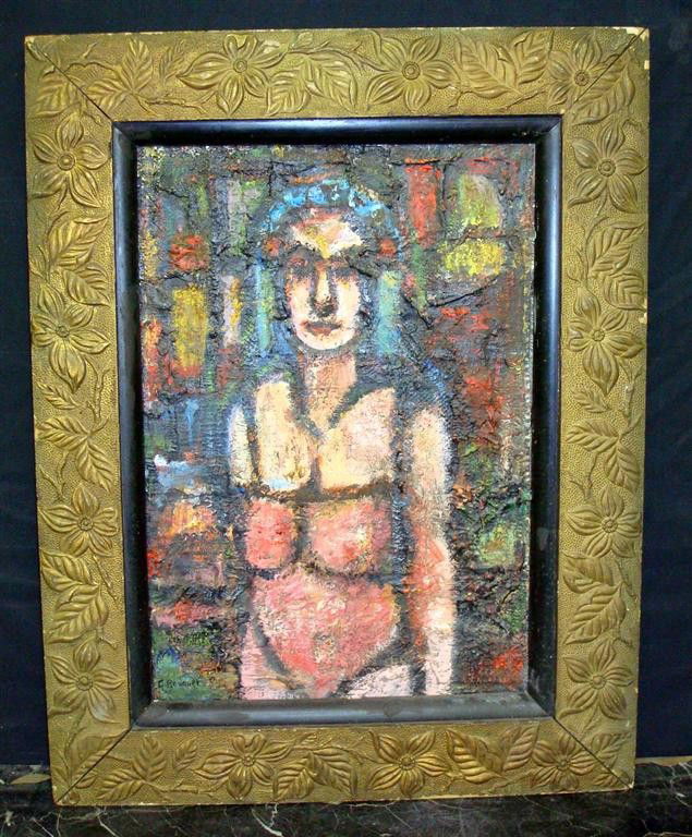 GEORGES ROUAULT; OIL PAINTING SIGNED: oil on board, portrait of a female acrobat signed L.L.; 20in. X 14in.