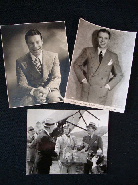 JOE E. BROWN - ELMER FRYER & OTHER STILLS (11): 1934 portrait of Joe E. Brown with an embossed stamp for Elmer Fryer, Hollywood. 7-1/2 x 9-1/2; a Jack Whiting 3/4 length portrait of Brown in Top Speed; in 1938's Flirting with Fate; in 1937's Riding