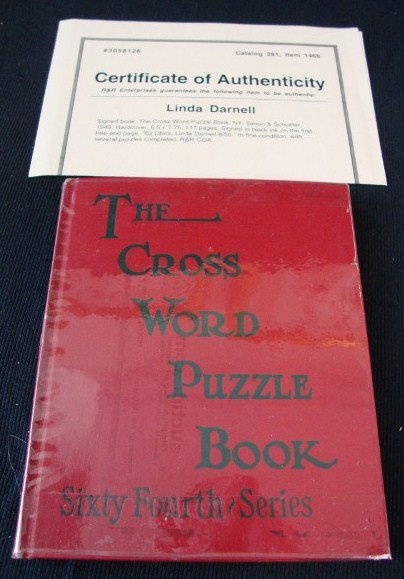 SEVEN AUTOGRAPHS INC. DARNELL, BURR, FOCH ETC: Linda Darnell signed book, "The Crossword Puzzle Book" together with a Lilli Palmer ALS and a pay stub; a signed Russell Birdwall contract page; and Actor's Equity Contract signed Raymond Burr; autogr