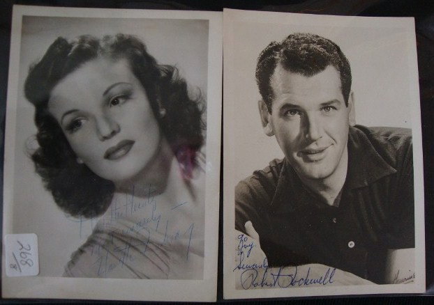 SIX SIGNED PHOTOS INC. DIETRICH, BURR & OTHERS: Robert Rockwell signed photograph (1); Nanette Fabray (1); 1985 Helen Mirren (1); unidentified movie still (1); Marlene Dietrich (1); Helen Mirren (1); Raymond Burr ISP & a signed check (1); and a 192