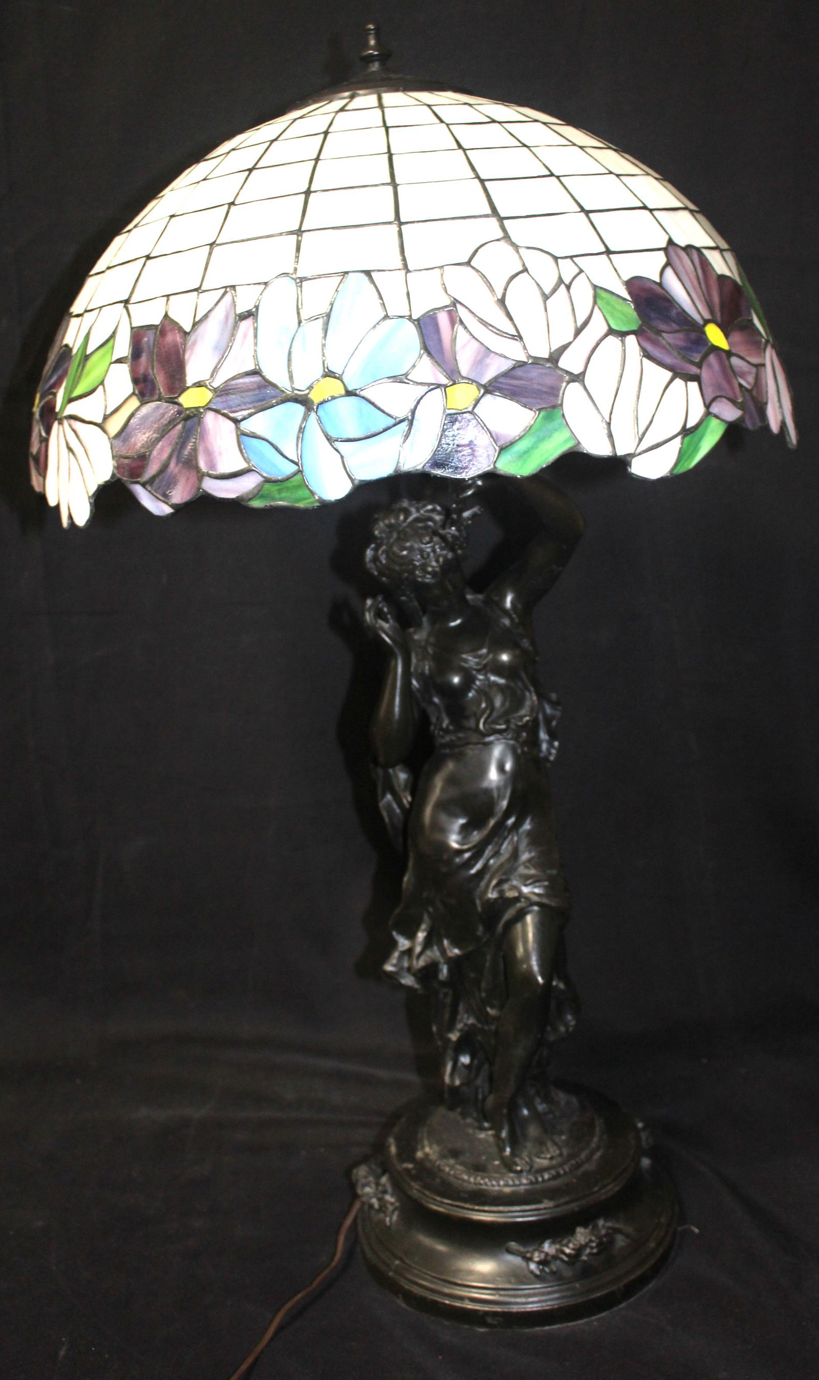 Tiffany Style Leaded Lamp with Figural Base (1 of 6)