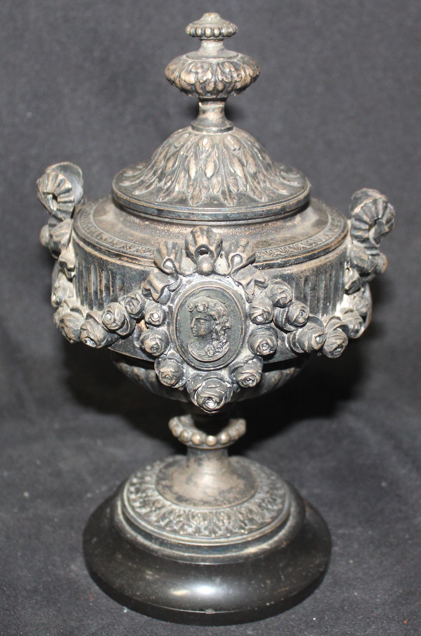 19th C. French Silverplated Urn on Marble Base (1 of 2)