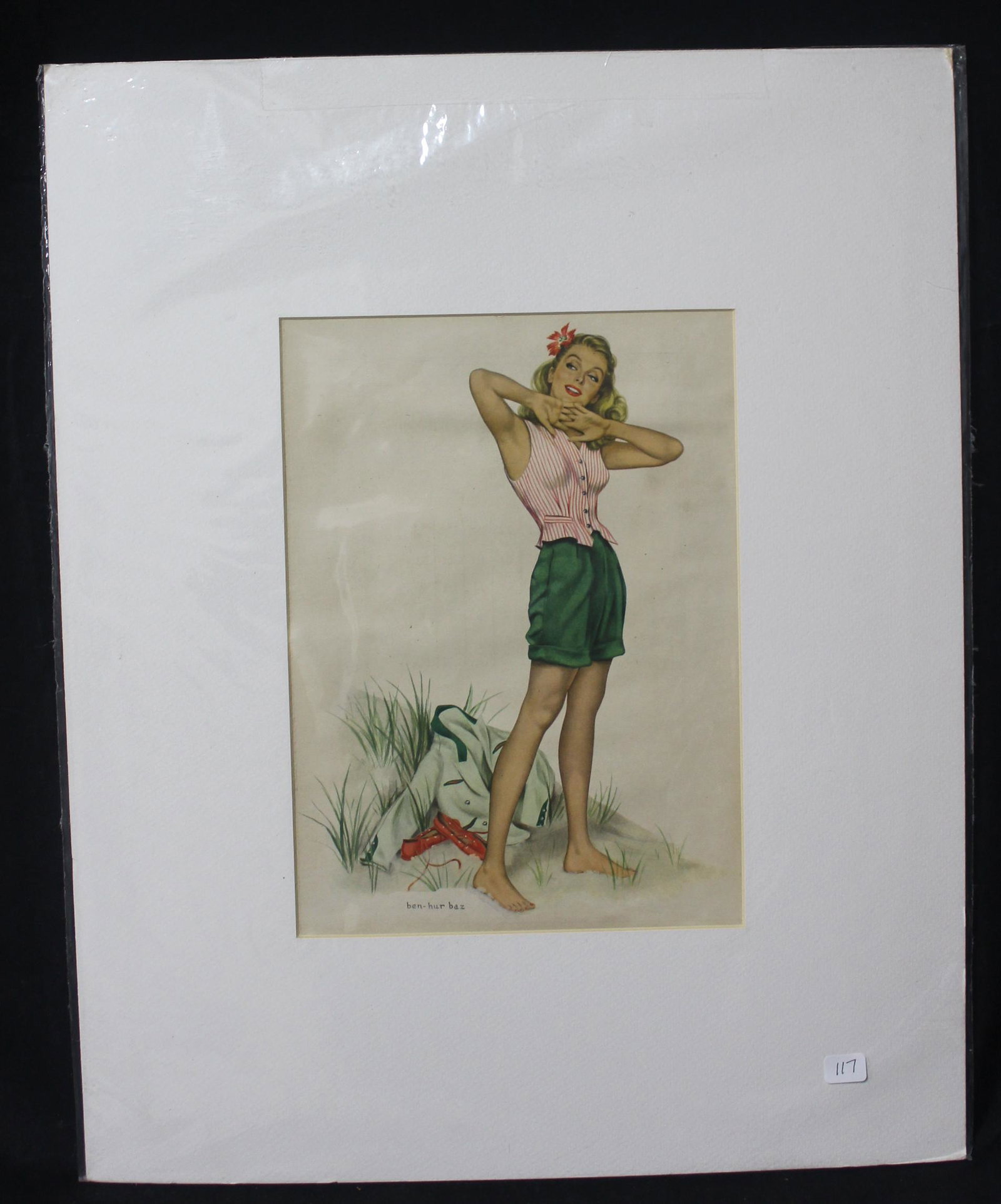 1950's Ben-Hur Baz Pin-Up: At the Beach . Matted and Shrink wrapped 11"H x 8"W