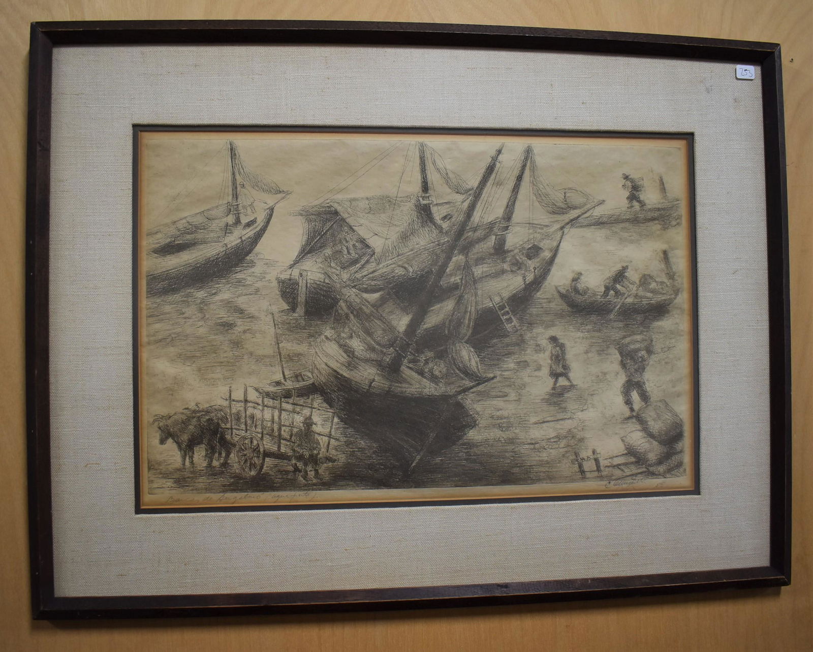 19th C. Etching. Nautical Scene. Sgd. (1 of 3)