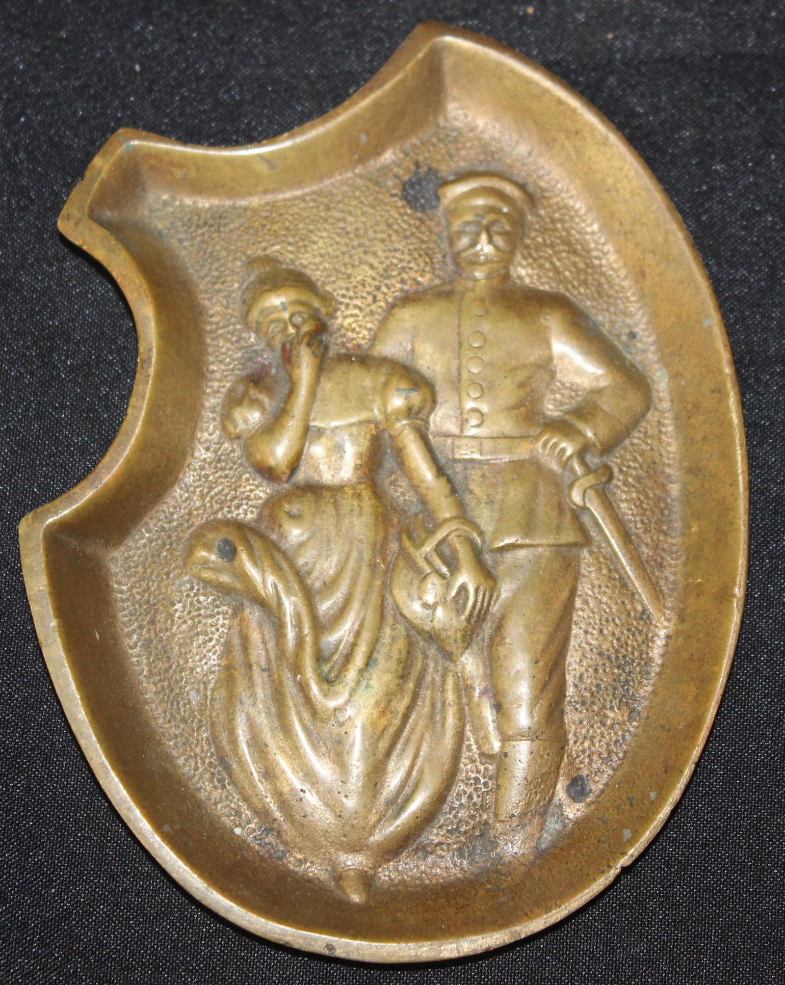 Antique Bronze Tray. Soldier and Lady Sgd (1 of 2)