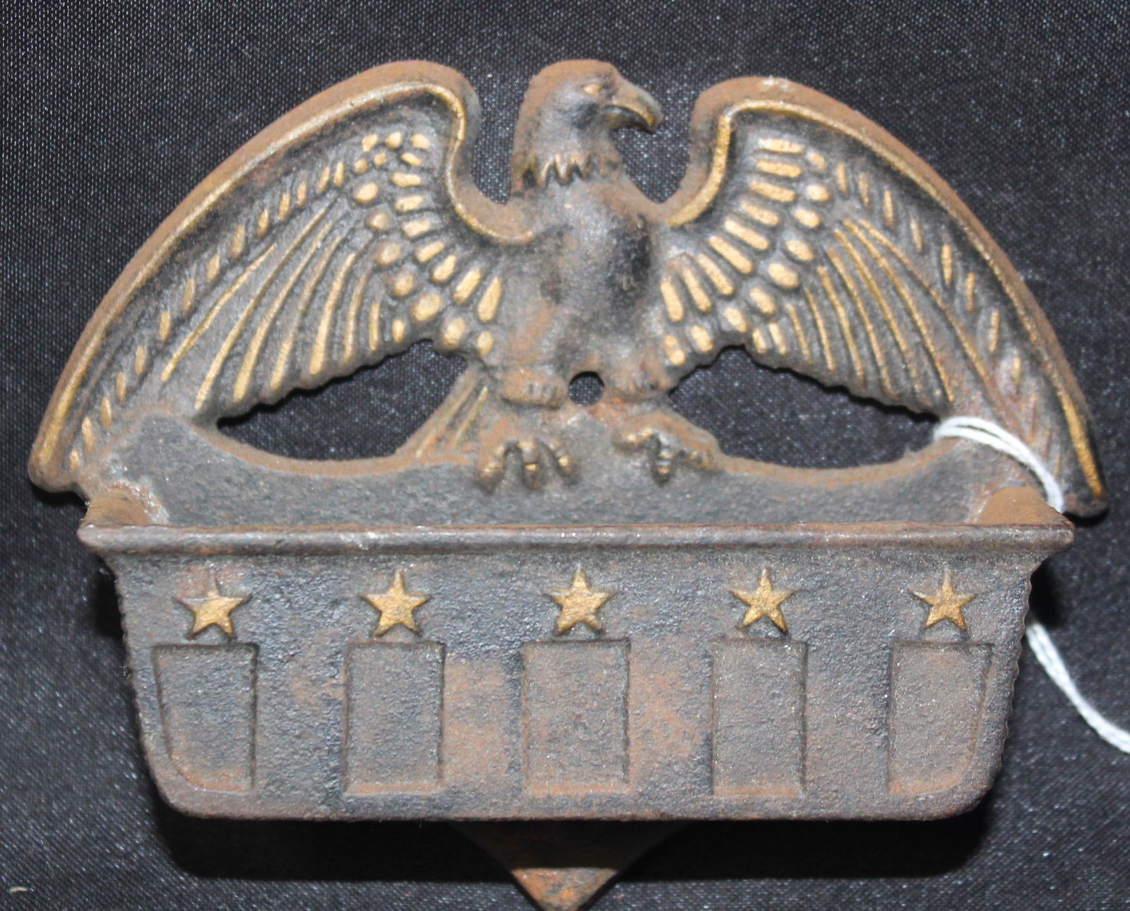 Cast Iron Eagle Toothpick Holder.: 5 1/4"W x 4"H. Marked Wilton at the backside