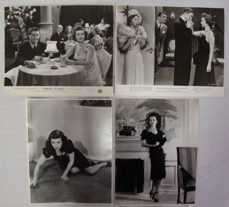 JOAN BENNETT MOVIE STILLS (79): Lot includes glamour portraits, candids, movie scenes. Backstamped Radio Pictures photo by Gaston Longet c. 1946 with publicity snipe, "Strollers - Charles Bickford and Joan Bennett as a pair of beach