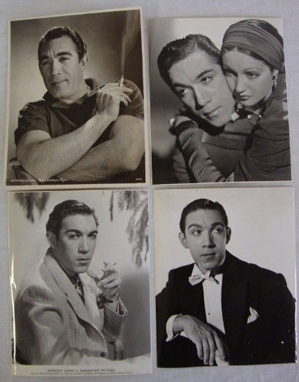 ANTHONY QUINN MOVIE STILLS (54): Lot to include portraits, candids and movie scenes from 1938-1970. Movies include Larceny, Inc; The Perfect Snob; East of Sumatra; Hunchback of Notre Dame; The Shoes of the Fisherman; The Magus; etc��