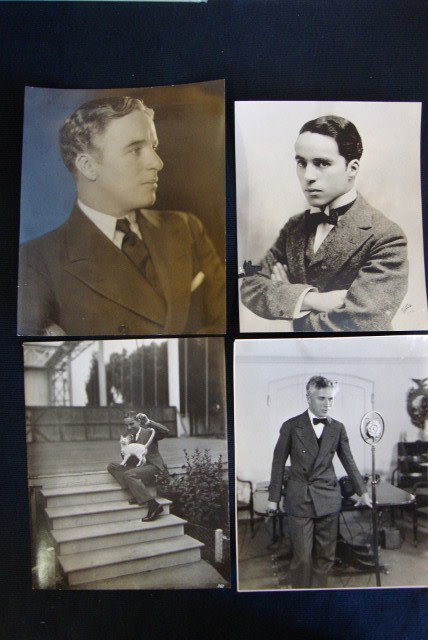 CHARLIE CHAPLIN MOVIE STILLS (24): Sepia photograph portrait reverse in pencil Charlie Chaplin; portriat, on reverse written Charles Chaplin in The Idle Class, Strand Theatre, NY also stamped Last Time Used Sep. 25, 1920. Candid photog