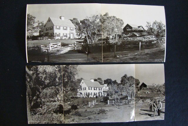 UNUSUAL DIORAMA PHOTOS FOR MR. BLANDINGS (2): Triple sectioned photo of the dream house with star & creative team. L.L. #'d MBB-Pub- A61-4. Double sectioned diorama of The Dream house with car in front #'d MBB-Pub-A61-A. Both have Gaston Longet &