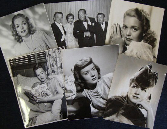 J. WYMAN & A. TOTTER MOVIE STILLS (14): Four Jane Wyman photos to include portraits & candids, some with backstamps. Photo by Elmer Fryer, Warner Bros. F. N. Studios; Columbia Pictures photo by Cronenweth and double card stock with backstam