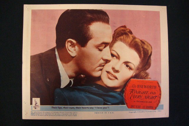 LOBBY CARD "TONIGHT AND EVERY NIGHT": Columbia Pictures, 1944, Rita Hayworth, Janet Blair, Lee Bowman, 11 x 14 VF
