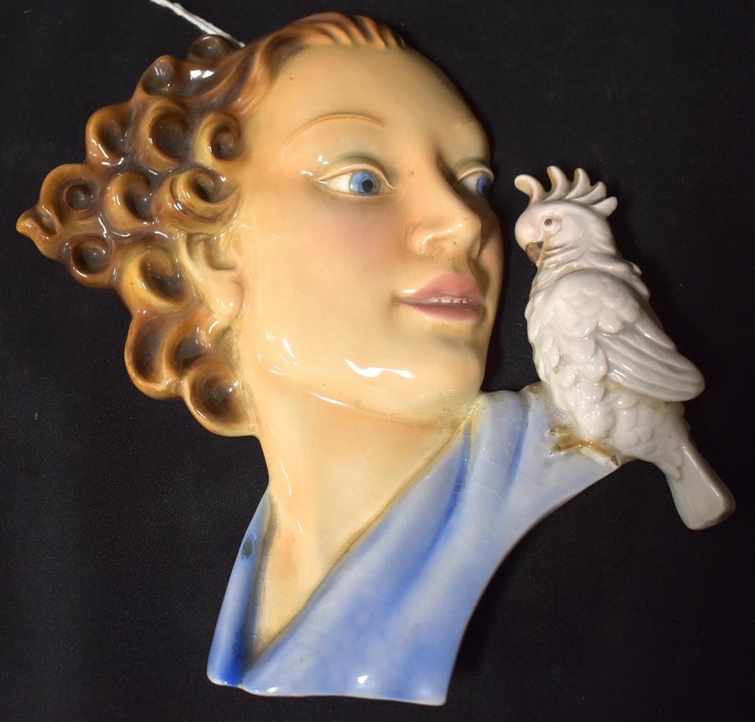 Art Deco Ceramic Mask: Woman and Cockatoo (1 of 2)