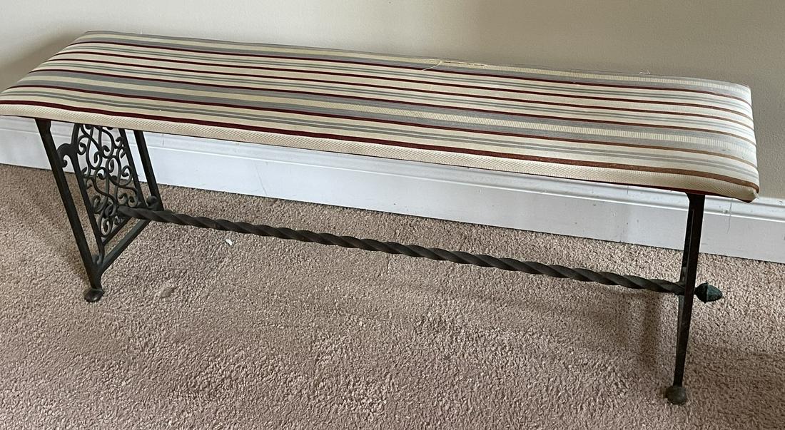 Art Deco Wrought Iron Upholstered Bench (1 of 3)