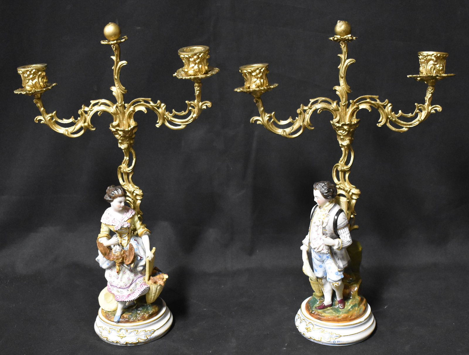 Pr. of French Porcelain Figural Candelabras (1 of 9)