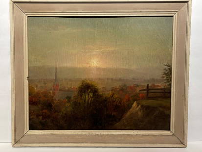 Jervis McEntee; 19thC. American Oil Landscape Signed: Jervis McEntee (1828 - 1891) Oil on academy board. In the Valley(possibly Cragsmoor/Ellenville, NY area). Signed lower right with monogramed intials and dated '75. Titled and inscribed on reverse;